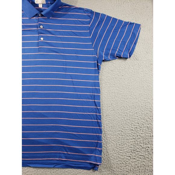 Peter Millar Shirt Men's Large Blue Orange Striped Golf Polo Short Sleeve - Picture 3 of 9